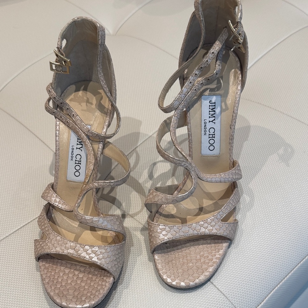 Jimmy Choo Textured Nude Strappy Heels